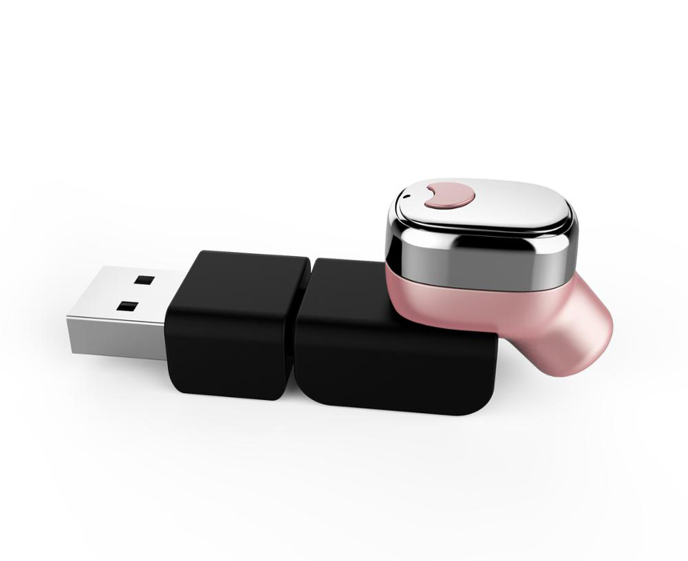 Super Mini Small Tiny Bluetooth Headset with easy USB Charger (Rose GOLD)